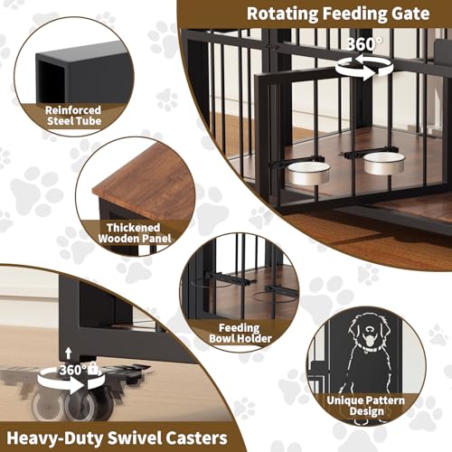 JUNEU 42'' Dog Crate Furniture - No Assembly Collapsible Large Dog Crate, view 5