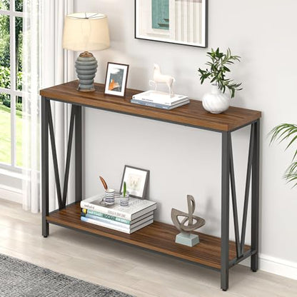 Entryway Table, Narrow Console Table, Modern Sofa Table for Living Room, Hallway, Behind Couch (Rustic Walnut)