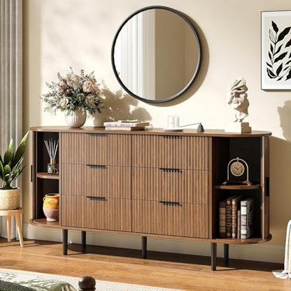 63" Wide Fluted 6 Drawer Dresser for Bedroom, view 5