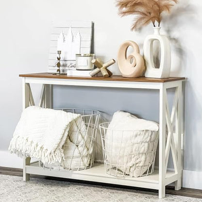 White Entryway Table, Farmhouse Console Table Narrow Sofa Table Hallway, Ivory Skinny Entry Table