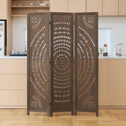 66.9Inch Folding Room Divider, 3 Panels Wood Carved Privacy Screens, view 3