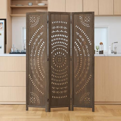 66.9Inch Folding Room Divider, 3 Panels Wood Carved Privacy Screens, view 3