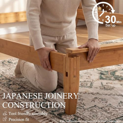 Japanese Joinery Bamboo Bed Frame King Size with Headboard, view 6