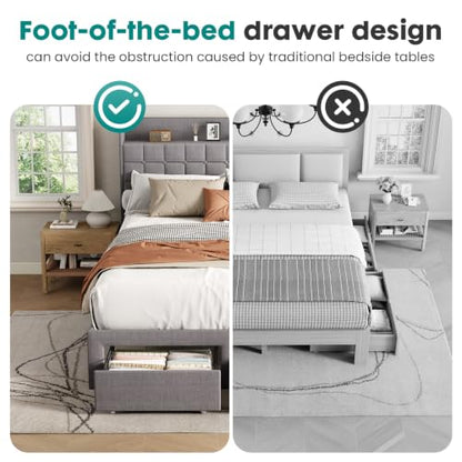 Full Bed Frame, Upholstered Platform Bed Frame with Storage Drawers, view 4