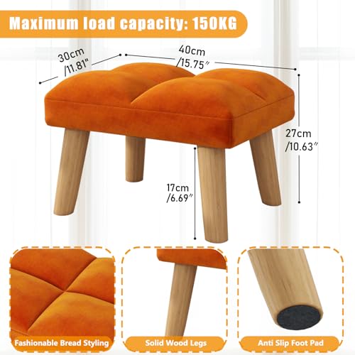 Footstool, Small Ottoman Stool Chair, Modern Padded Sofa Seat Foot Rest Stool, Sofa Footrest for Living Room Entryway 15.74" D×11.81" W×10.62" H Orange Color UHBD032J