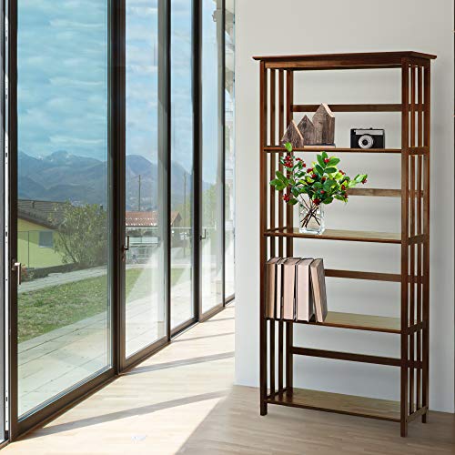 Mission Style 5-Shelf Bookcase-Walnut, view 3