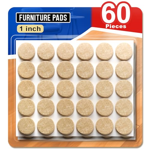 60 PCS Felt Furniture Pads 1", Felt Pads for Chair Leg Floor Protectors for Hardwood Floors Round (Beige)