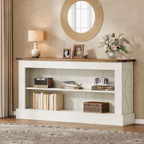 Tribesigns 63-Inch Long Console Table for Entryway, Narrow Long Entry Table with Shelves for Living Room, Farmhouse Sofa Console Behind Couch, for Foyer, Hallway, White and Brown