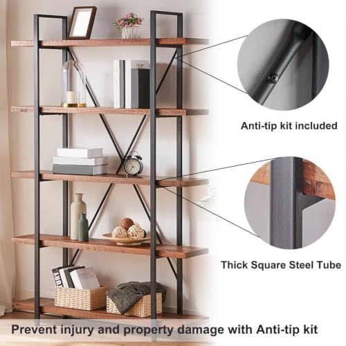 Industrial Solid Wood Bookshelf in Distressed Brown, view 7