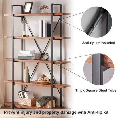 Industrial Solid Wood Bookshelf in Distressed Brown, view 7