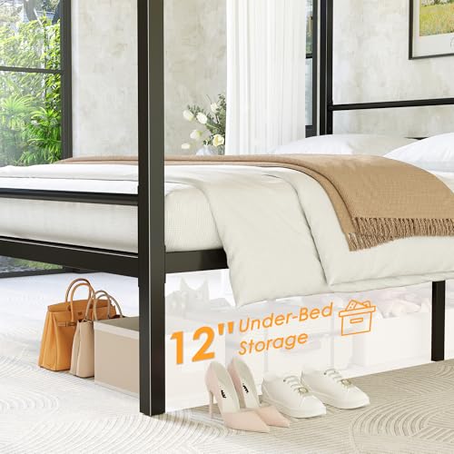 King Size Canopy Bed Frame, Four Poster Metal Frame, Black, view 6