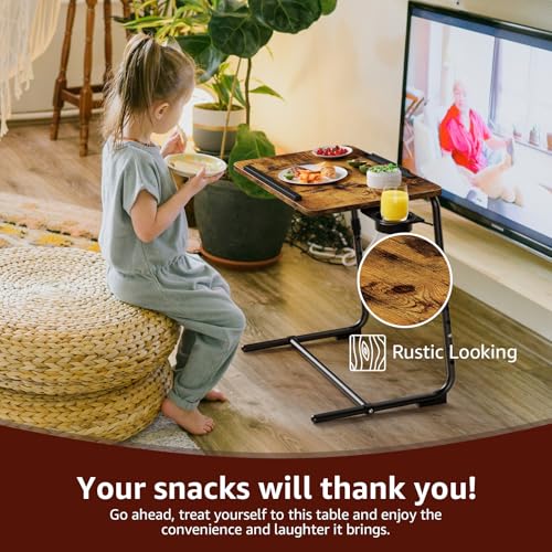 Folding TV Tray Adjustable Dinner - Trays for Eating On Couch Wooden Tables Mate Stand Foldable Desk with Cup Holder Portable