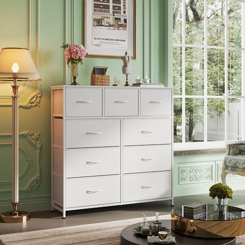 Tall Dresser for Bedroom, 9 Drawer Chest of Drawers, White, view 3