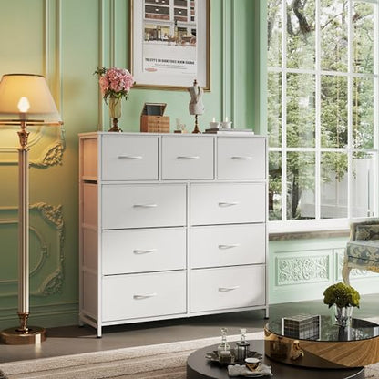 Tall Dresser for Bedroom, 9 Drawer Chest of Drawers, White, view 3