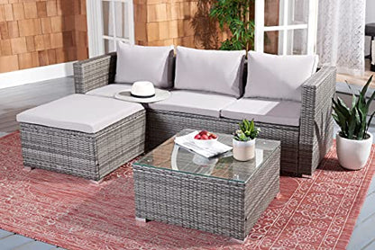 Outdoor - Madalina Sectional Set - Grey & Grey - Steel Frame with Cushion - Contemporary Sectional with Coffee Table - Ideal for Patio, Deck, Porch, Backyard (PAT7509B)