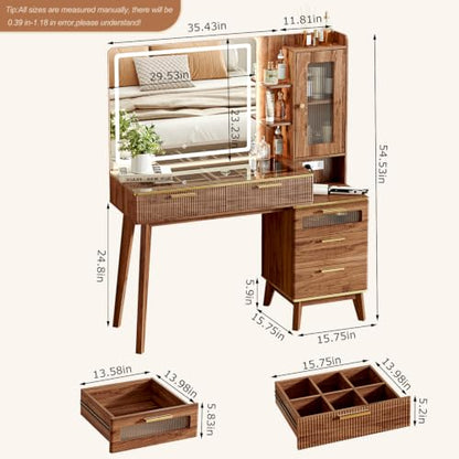 Vanity Desk with 29.53" HD Lighted Mirror, view 3