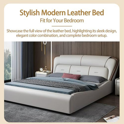Modern Leather Bed with Soft Headboard, Nightstand, view 5
