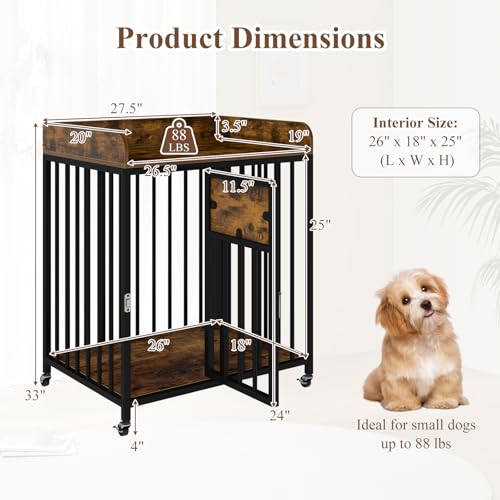 Dog Crate Furniture with Wheels, 33-inch Tall Dog Kennel Furniture, view 3