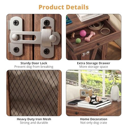 Wooden Dog Crate End Table with USB Charging Station, Walnut, view 8