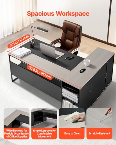 71" L-Shaped Executive Desk, Large Computer Desk with Drawers, view 6