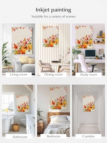 NuYeBiofx Thanksgiving Harvest Pumpkin Canvas Wall Art Prints,30"x20" Framed Picture Artwork Fall Maple Leaf Berries Printed Canvas Oil Painting for Living Room Bedroom Office,Ready to Hang