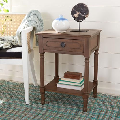 SAFAVIEH Home Collection – Allura Brown Accent Table with Drawer & Shelf, Modern Farmhouse Nightstand, Carved Detail Design (ACC5718C)