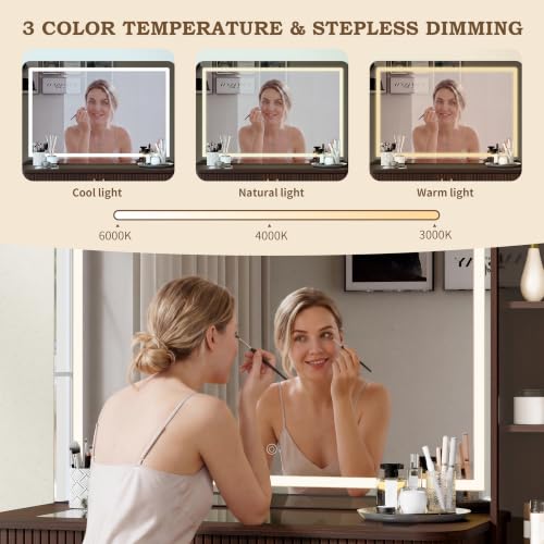 51" Fluted Makeup Vanity Desk with 36" Mirror and Lights, view 4