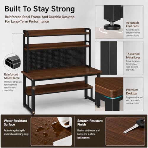 Computer Desk with Power Outlet & LED Lights, view 6