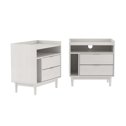 Mid-Century Modern Tray-Top Storage Nightstands Set of 2 White