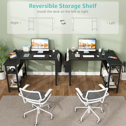 Small L Shaped Desk with Power Outlet Shelves, view 6