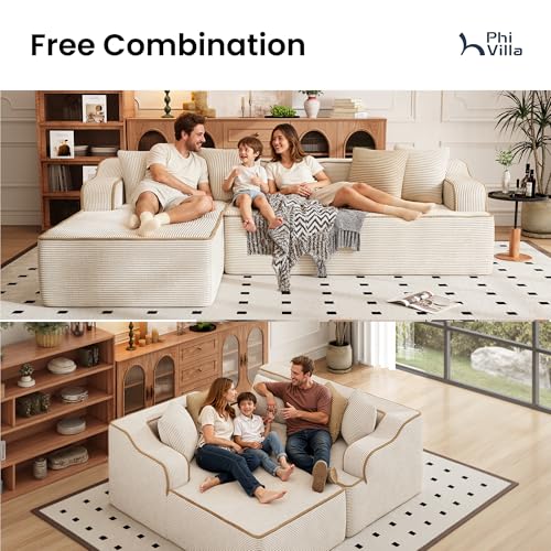 104" Cloud Sectional Sofa, Modern L-Shaped Couch with Deep Seat, Compressed Couches for Apartment Living Room, No Assembly Required, Corduroy, Beige