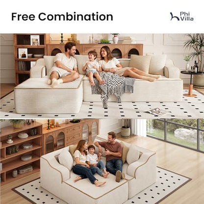 104" Cloud Sectional Sofa, Modern L-Shaped Couch with Deep Seat, Compressed Couches for Apartment Living Room, No Assembly Required, Corduroy, Beige