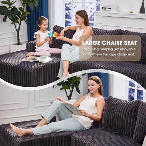 Boneless Couch Modular Sectional Sofa L-Shape Cloud Couch Lounge | 96" Left Facing Chaise Darkgrey,Memory Foam,Removable Cover,Non-slip Bottom,No Assemble Required,Furniture for Small Home