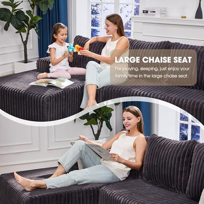 Boneless Couch Modular Sectional Sofa L-Shape Cloud Couch Lounge | 96" Left Facing Chaise Darkgrey,Memory Foam,Removable Cover,Non-slip Bottom,No Assemble Required,Furniture for Small Home