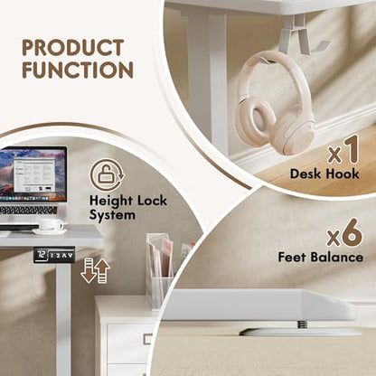 63 x 55 Inch L Shaped Standing Desk with 2 Preset Heights, Electric Height Adjustable Computer Table, 2 Hooks & Feet Balance, Corner Sit Stand Desk for Home Office (White, 63 x 55 Inch)