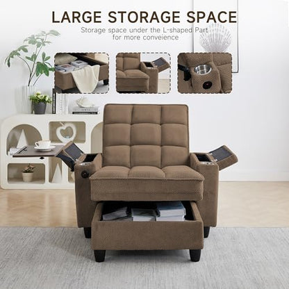 oaaktu Modern Tufted Linen Fabric Chaise Lounge Sofa Chair with Rotating Side, view 4