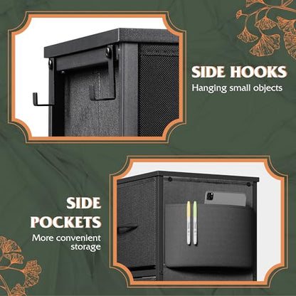 10 Drawer Black Fabric Dresser for Bedroom, Side Pocket & Hooks Chest, view 7