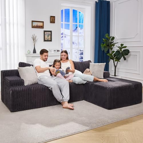 Boneless Couch L-Shape Cloud Couch Sofa for Living Room Furniture | 98" Right Facing Chaise Darkgrey,Memory Foam,Removable Cover,No Assemble,Chaise Lounge Indoor,Furniture for Apartment