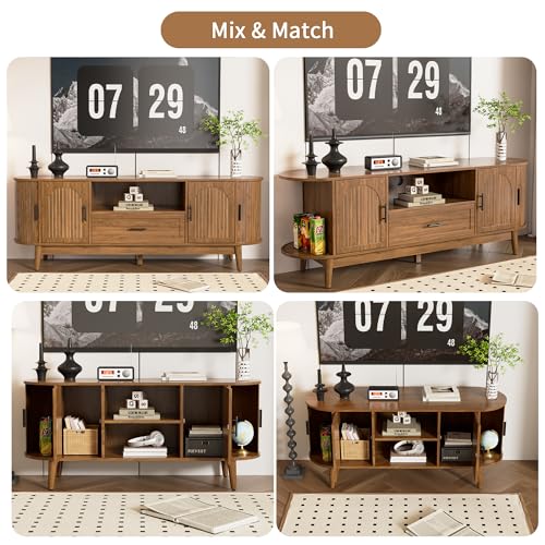 63" Fluted TV Stand for Tvs up to 70" Entertainment Center with Drawers, view 7