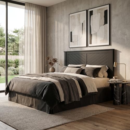 Serene Wood Panel Headboard with Chevron Scoring, Queen, Black, view 6