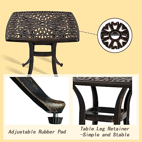 Outdoor Cast Aluminum Side Table End Table for Patio, Backyard, Pool, Indoor Companion, Easy Maintenance and Weather Resistant, Bronze