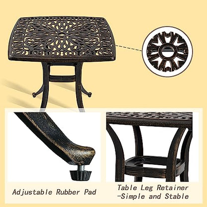 Outdoor Cast Aluminum Side Table End Table for Patio, Backyard, Pool, Indoor Companion, Easy Maintenance and Weather Resistant, Bronze