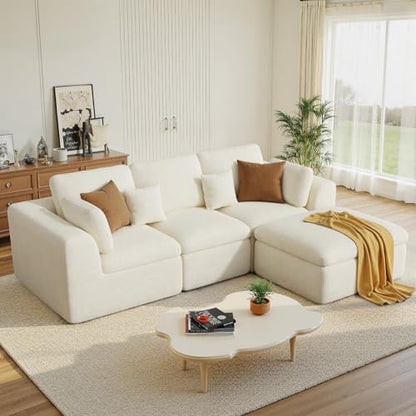 115" Cloud Boneless Sectional Couch, Deep Seat L Shaped Modular Couch with Ottoman, Oversized Upholstered Convertible 4 Seater Modular Sofa for Living Room,Black Chenille