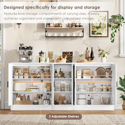 71" White Buffet Cabinet, 5 Chevron Door Modern Farmhouse Coffee Bar, view 5