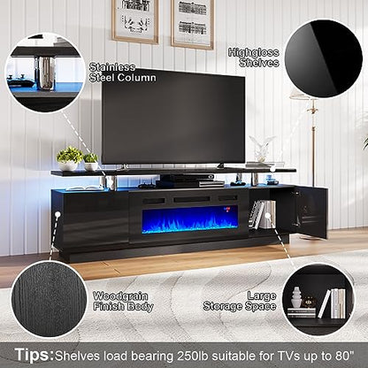 70" Fireplace Entertainment Center with Bookcases Set of 3, Black, view 5