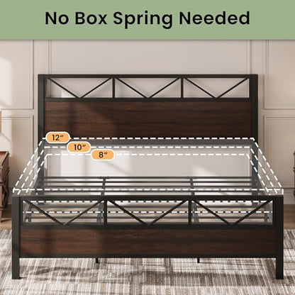 King Bed Frame, Dark Brown Industrial Headboard, view 6