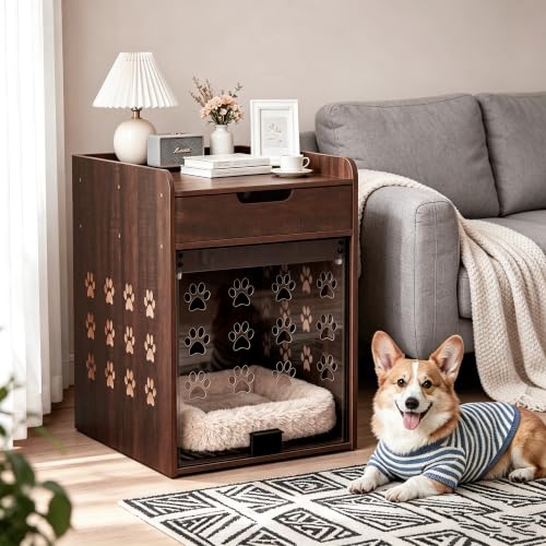 Wooden Dog Crate Furniture with Charging Station, Small Dog Crate End Table, view 2