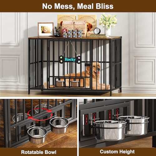 43" Foldable Dog Crate Furniture for Large Dogs, Brown（DC108）, view 5