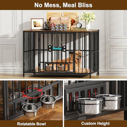 43" Foldable Dog Crate Furniture for Large Dogs, Brown（DC108）, view 5