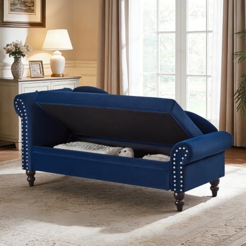 64.5" Velvet Chaise Lounge Chair Indoor with Storage, Navy Blue, view 5